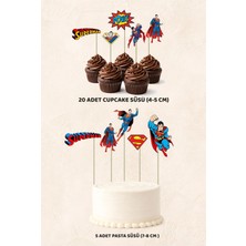 Süperman Konsept 5 Adet Pasta 20 Adet Cupcake Mini Set Doğum Günü Pasta Süsü