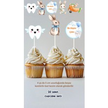 Ilk Dişim Çıktı Erkek Konsept Kürdanlı Cupcake Süsü Doğum Günü Süsü *20'li Kalın Kağıt