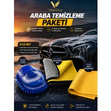 Visluna Premium Oto Temizlik Paketi 3’lü Set – Çizmez Mikrofiber Yıkama Eldiveni & Süper Emici Kurulama Bezi