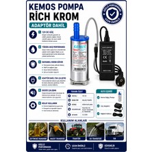 Kemos 220-12 Volt Rich Krom Dalgıç Adaptörlü Mazot Aktarma(Sıvı Transfer) Pompası