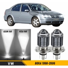 ŞüsCarOto Aksesuar Vw Bora 1998-2006 Uyumlu Mercekli Far Ampulü LED Xenon Beyaz Renk Far Şimşek Etkili Csp LED Lamba Uzun Kısa 2 Adet Takım