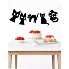 Sinek Kupası Tasarım Kedi Banner Parti ve Doğum Günü Süsü 5 Figür 10 - 12 cm Arası