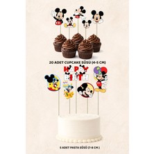 Sinek Kupası Tasarım Mickey Mouse Konsept 5 Adet Pasta 20 Adet Cupcake Mini Set Doğum Günü Pasta Süsü