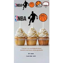 Sinek Kupası Tasarım Basketbol Temalı Konsept Kürdanlı Cupcake Süsü Doğum Günü Süsü *20'li Kalın Kağıt