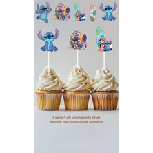 Sinek Kupası Tasarım Lilo ve Stitch Konsept Kürdanlı Cupcake Süsü Doğum Günü Süsü *20'li Kalın Kağıt