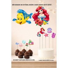 Sinek Kupası Tasarım Deniz Kızı Ariel Doğum Günü Süsü Seti - Pasta Süsü, Cupcake Süsü, Pano Masa Üstü Süsü