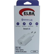 Elba ELB02-20WPD Beyaz 20W Usb-C Şarj Kafa Pd 3.0-Qc4.0(Akıllı Koruma-Hızlı Şarj-Isıya Dayanıklı)