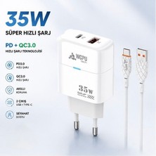 Powerfox With Wopu 35W Süper Hızlı Şarj Aleti Pd Qc 3.0 Type-C USB Çift Çıkışlı Şarj Adaptörü Kablolu Set