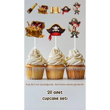 Sinek Kupası Tasarım Korsan Temalı Konsept Kürdanlı Cupcake Süsü Doğum Günü Süsü *20'li Kalın Kağıt