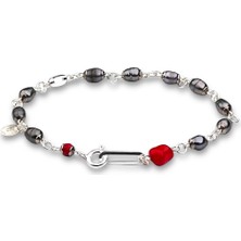 Pearl & Coral & Silver - Inci Mercan Gümüş Erkek Bileklik MEY2412025