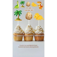 Sinek Kupası Tasarım Dinozor Temalı Cupcake Süsü Pasta Süsü Doğum Günü Süsü 20'li