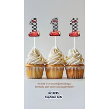 Sinek Kupası Tasarım Şimşek Mcqueen 1 Yaş Temalı Konsept Kürdanlı Cupcake Süsü Doğum Günü Süsü *20'li Kalın Kağıt