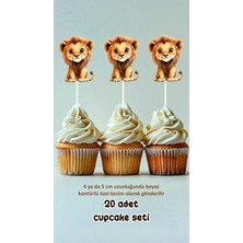 Sinek Kupası Tasarım Aslan Temalı Konsept Kürdanlı Cupcake Süsü Doğum Günü Süsü *20'li Kalın Kağıt