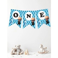 Sinek Kupası Tasarım Patron Bebek Boss Baby Temalı One Yazılı Doğum Günü Partisi Yazı Banner