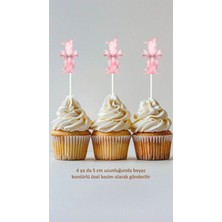 Sinek Kupası Tasarım Pembe Fiyonk 1 Yaş Temalı Konsept Kürdanlı Cupcake Süsü Doğum Günü Süsü *20'li Kalın Kağıt