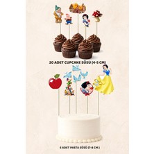 Sinek Kupası Tasarım Pamuk Prenses Konsept 5 Adet Pasta 20 Adet Cupcake Mini Set Doğum Günü Pasta Süsü