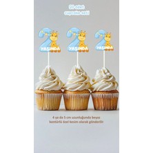 Sinek Kupası Tasarım 2 Yaş Zürafa Temalı Cupcake Süsü Pasta Süsü Doğum Günü Süsü 20 Adet