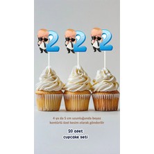 Sinek Kupası Tasarım Patron Bebek 2 Yaş Temalı Konsept Kürdanlı Cupcake Süsü Doğum Günü Süsü *20'li Kalın Kağıt