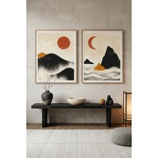 Tontilika Doğa Motifli Minimalist 2'li Ahşap Çerçeveli Tablo Seti
