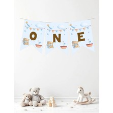 Sinek Kupası Tasarım Mavi Temalı One Yazılı Doğum Günü Partisi Yazı Banner