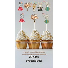 Sinek Kupası Tasarım Sirk Hayvanları Temalı Konsept Kürdanlı Cupcake Süsü Doğum Günü Süsü *20'li Kalın Kağıt