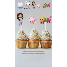 Sinek Kupası Tasarım Gabby Dollhouse Hayal Evi Konsept Kürdanlı Cupcake Süsü Doğum Günü Süsü *20'li Kalın Kağıt