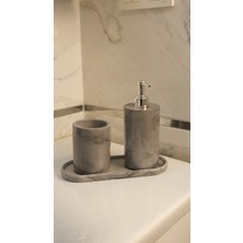 Bee Candle Home Mermer Desenli 3’lü Oval Tepsili Banyo Seti