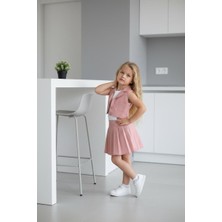 Bubiee Baby Kız Çocuk Askılı Bluzlu  Pembe Crop Yelekli ve Pileli Etekli Alt Üst Takım  3'lü -Şık Bayramlık Set