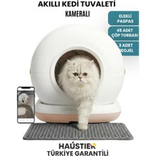 Haustier CB002 Bej Kameralı Akıllı Otomatik Kedi Tuvaleti, App ile Uzaktan Kontrol, 72LT Hazne, 7lt Çöp Haznesi