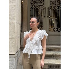 Benevento Clothing Dantel Detaylı Şık Saten Bluz