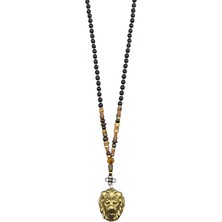Mey Atelier King Leo - Antika Aslan Figürlü Onyx Tiger Eye Erkek Kolye MEY2411009