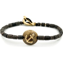 Mey Atelier Anchor - Antika Bronz Düğme Onyx Erkek Bileklik MEY2412050