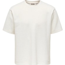 Only & Sons Erkek Bisiklet Yaka Jakarlı Beyaz T-Shirt - 22037430