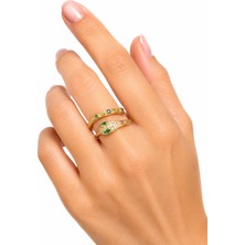 Girift Vintage Asht Gold Yılan Figürlü Renkli Taşlı Ayarlanabilir Tekli Yüzük