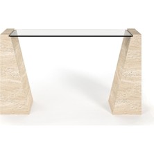 Arte Marble Traverten Ayaklı Cam Dresuar Ham ve Naturel
