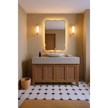 Faw Decor Ahşap Çerçeveli LED Işıklı Dekoratif Duvar Aynası ve Estetik Banyo Aynası
