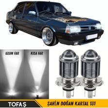 ŞüsCarOto Aksesuar Tofaş Şahin Doğan Kartal 131 Uyumlu Mercekli Far Ampulü LED Xenon Beyaz Renk Far Şimşek Etkili Csp LED Lamba Uzun Kısa 2 Adet Takım