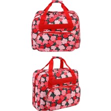 İğne İzi Dikiş Makinesi Taşıma Çantası Gül Desenli  – Trolley Pocketli - Dayanıklı Dikiş ve Örgü Organizer Çantası – Seyahat ve Ev Için