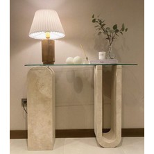 Arte Marble Traverten Blok Ayaklı Cam Dresuar Ham ve Naturel