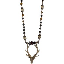 Mey Atelier Mr. Deer - Antika Bronz Geyik Figürlü Onyx Smoke Quartz Tiger Eye Erkek Kolye MEY2411005