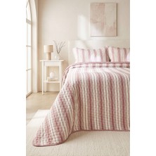 Ocean Home Textile Pamuklu Kapitoneli Bordo Renk Çizgi Desen Çift Kişilik Yatak Örtüsü Seti 1 Adet 250 x 230 / 2 Adet 50 x 70 cm