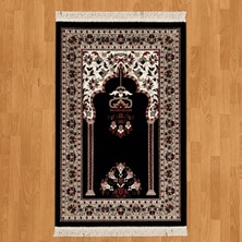 Mevlana Bazaar Geleneksel Motifli Yünlü Seccade Siyah