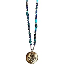 Mey Atelier Sailor 24 - Karma Mavi Taşlı Antika Bronz Çapa Erkek Kolye MEY2411015