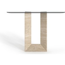 Arte Marble Traverten Ayaklı Cam Dresuar Ham ve Naturel