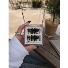 Takma Takma 10'lu Siyah Uzun Balerin KUBL1662 Tekrar Kullanılabilir El Yapımı Protez Takma Tırnak Siyah-S