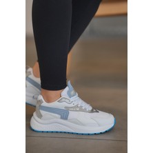 Solazer  Kadın Beyaz Mavi Ortopedik Taban Günlük Sneaker 086-1