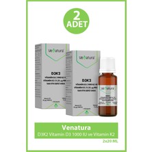 Venatura D3K2 Vitamin D3 1000 Iu ve Vitamin K2 11,25 Mcg Mk-7 Takviye Edici Gıda 20 ml 2 Adet