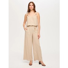Faik Sönmez Wide Leg Fit Metal Aksesuarlı Keten Karışımlı Pantolon S26PNT034