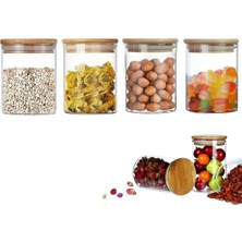 Floria 4’lü Cam Baharatlık Kavanoz Seti 100 ml x 4 ( 400 ml ) – Bambu Kapaklı Cam Saklama Kabı, Çok Amaçlı Mini Kavanoz Seti, 8.5 cm