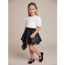 Zekids Kız Çocuk Taşlı Deri Etek